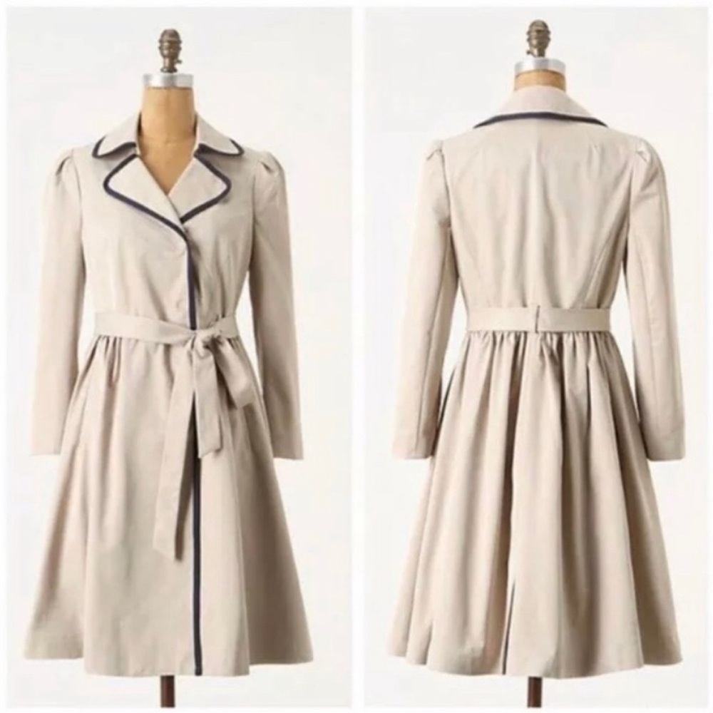 Anthropologie Elevenses Fair Lady Trench Coat Vintage Inspired Timeless Size 4
